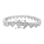 Baguette and round heart shaped silver tennis bracelet.