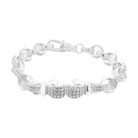 925 sterling silver Boxing glove belcher bracelet with stone set and patterned links 9 mm wide kids size, childrens size.
