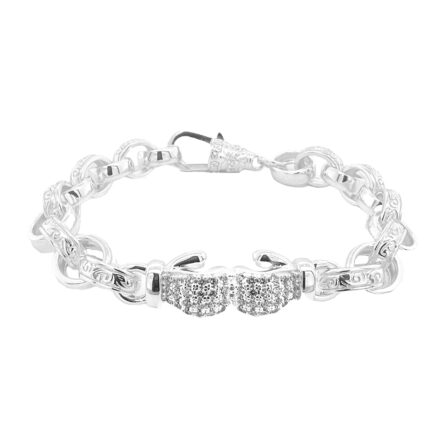 925 sterling silver Boxing glove belcher bracelet 9 mm wide with patterned and plain links.