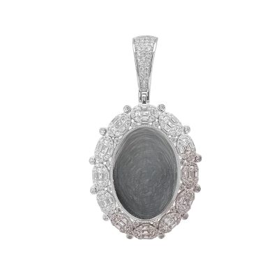 925 sterling silver Oval shaped picture pendant with baguette and round cubic zirconia stones.