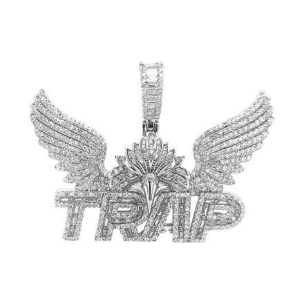 925 sterling silver Winged Trap pendant with eagle on the top and set with cubic zirconia stones.
