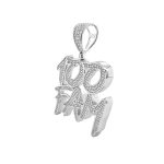 925 sterling silver 100 FAM pendant fully iced out with cubic zirconia stones.