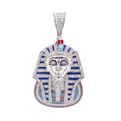 925 sterling silver pharaoh pendant with enamal details and cubic zirconia stones.