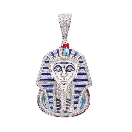 925 sterling silver pharaoh pendant with enamal details and cubic zirconia stones.