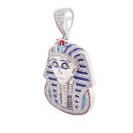 silver pharaoh pendant with cubics and enamel work.
