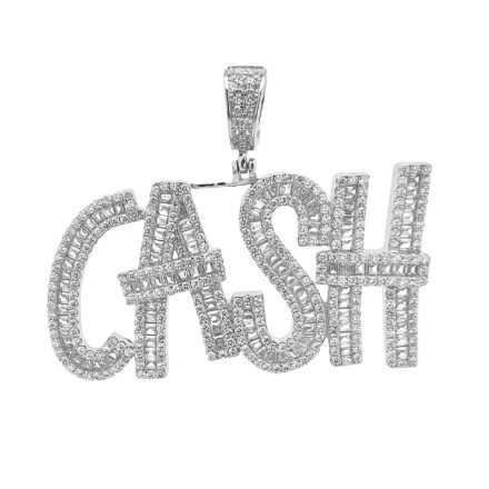 925 sterling silver Cash pendant with baguette stones.