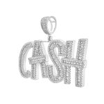 silver cash pendant with cubic zirconia stones round and baguette shaped.