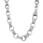 925 sterling silver oval belcher chain with solid patterned and plain links.