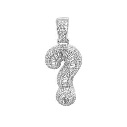 925 sterling silver question mark pendant fully iced out with cz stones.