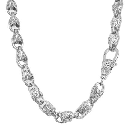 8 mm wide Sterling silver Tulip chain with patterned links.