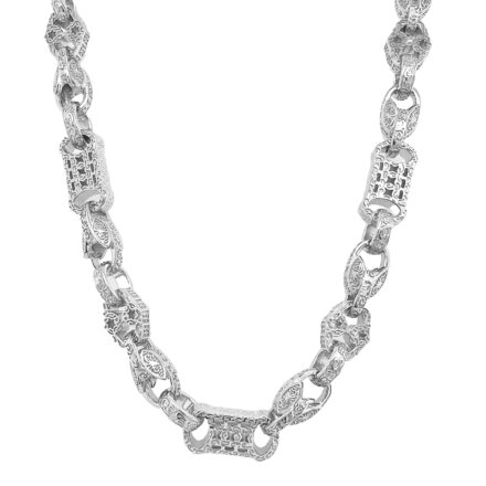 Stars and bars tulip chain in sterling silver solid 9 mm links.
