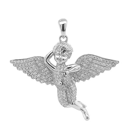 Silver Angel pendant with cubic zirconia stones.