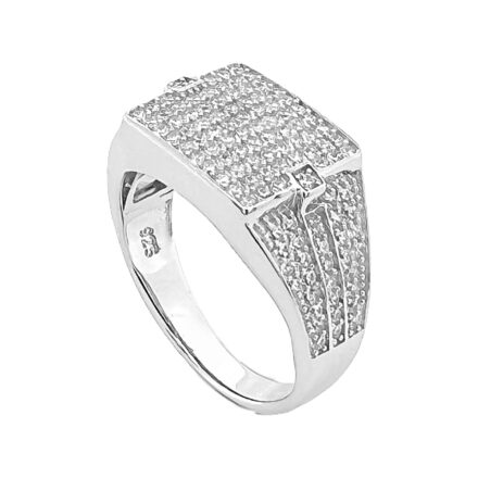 Sterling silver Square shaped mens pnky ring with cubic zirconia stones.
