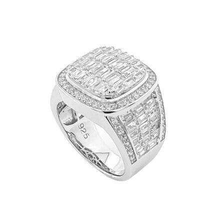 big signet ring with cz stones for men. sterling silver solid handset.