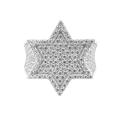 925 star ring fully iced out with white cubic zirconia stones.
