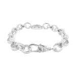 sterling silver open heart belcher bracelet with plain and patterned links.