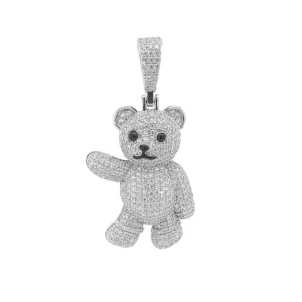 925 sterling silver teddy pendant with cz stones and black enamel.