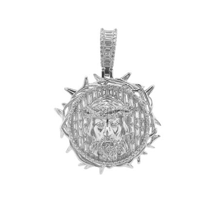 Baguette Jesus pendant with Cubic Zirconia stones.