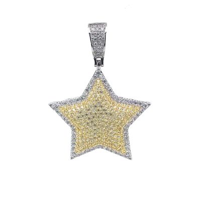 silver star pendant set with yellow and white cubic zirconia stones.
