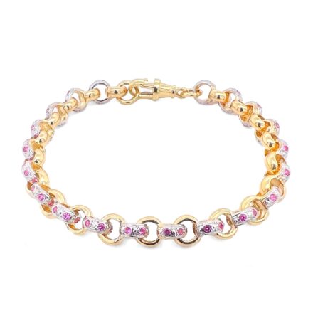 Solid Round link belcher bracelet, gypsy link style available with different colored stones. The bracelet is solid and handset with cubic zirconia stones, durable for everyday wear. 