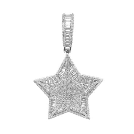 925 sterling silver baguette boarder pendant with cubic zirconia stones.