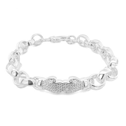 925 silver belcher bracelet with boxing gloves in the middle with plain links.