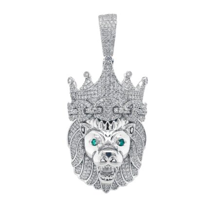 925 sterling silver pendant with green and white cubic zirconia stones Lion with a crown solid.