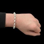 9 mm wide silver belcher bracelet with cz stones and patterned links for men women and children sold oval links.