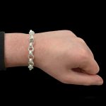 925 sterling silver belcher bracelet 9 mm wide belcher bracelet with stone set and patterned links.