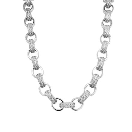 925 sterling silver Belcher chain for men with cubic zirconia stones and patterned links 11 mm wide solid heavy design.