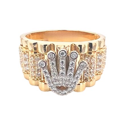 14k yellow gold stone set rolex inspired signet ring solid wide style.