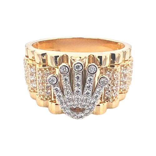 14k yellow gold stone set rolex inspired signet ring solid wide style.