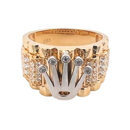 14k rolex inspired signet ring with cz stones.