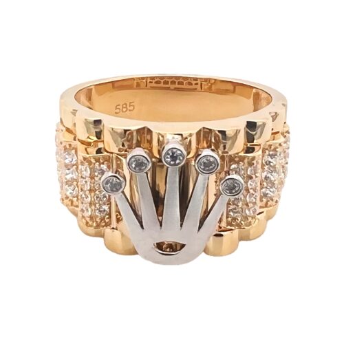 14k rolex inspired signet ring with cz stones.