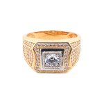 14k Yellow Gold stone set signet ring solid italian style.