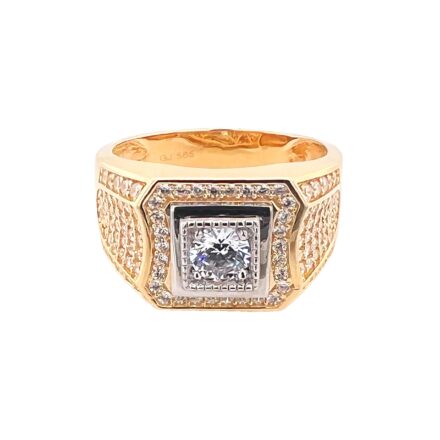 14k Yellow Gold stone set signet ring solid italian style.