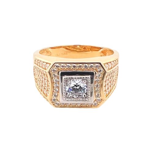 14k Yellow Gold stone set signet ring solid italian style.