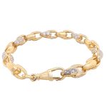 9k Solid Tulip Bracelet yellow gold with cz stones hand set white stones.