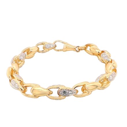 9k Yellow Gold Tulip Bracelet solid links with cubic zirconia stones cz.