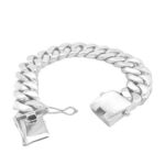 925 sterling silver cuban bracelet thick and wide links 16.50 mm and box clasp.