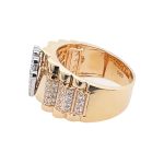 wide 14k yellow gold signet ring for men rolex insiperd with stones and a crown.