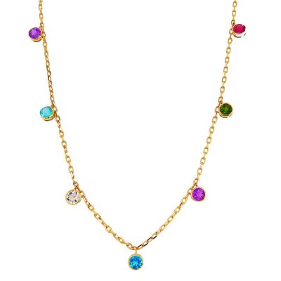 18k yellow gold gemstone necklace 18 inches in length with topaz and tourmaline.
