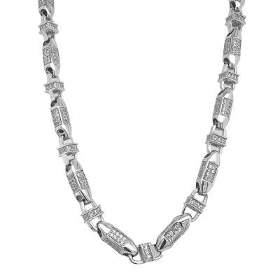 Triangle cone silver chain for women and men solid stone set with cz stones.