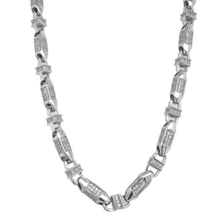 Triangle cone silver chain for women and men solid stone set with cz stones.