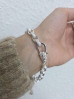 925 Sterling Silver Oval Belcher Bracelet Stone Set and Pattern Links - 7 mm - Image 6