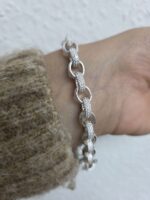 925 Sterling Silver Oval Belcher Bracelet Stone Set and Pattern Links - 7 mm - Image 5
