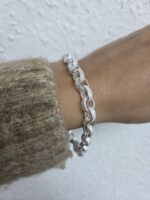 925 Sterling Silver Oval Belcher Bracelet Stone Set and Pattern Links - 7 mm - Image 4