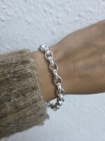 925 Sterling Silver Oval Belcher Bracelet Stone Set and Pattern Links - 7 mm - Image 3