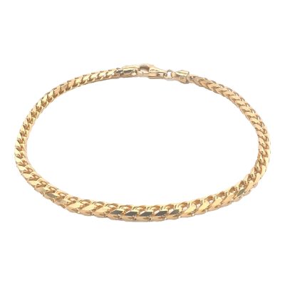 9k yellow gold solid franco bracelet 8.5 inches and 3 mm wide.