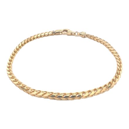 9k yellow gold solid franco bracelet 8.5 inches and 3 mm wide.
